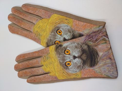 Winter Gloves With Cats - Mustard