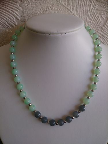 Mint Green and Grey Beaded Necklace