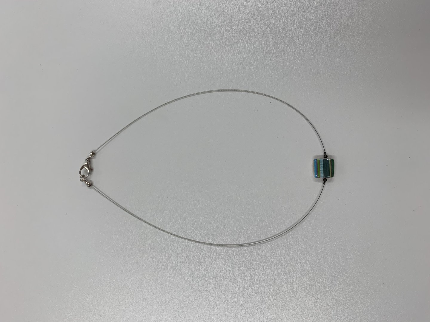 Wire Necklace with Green Square Tile