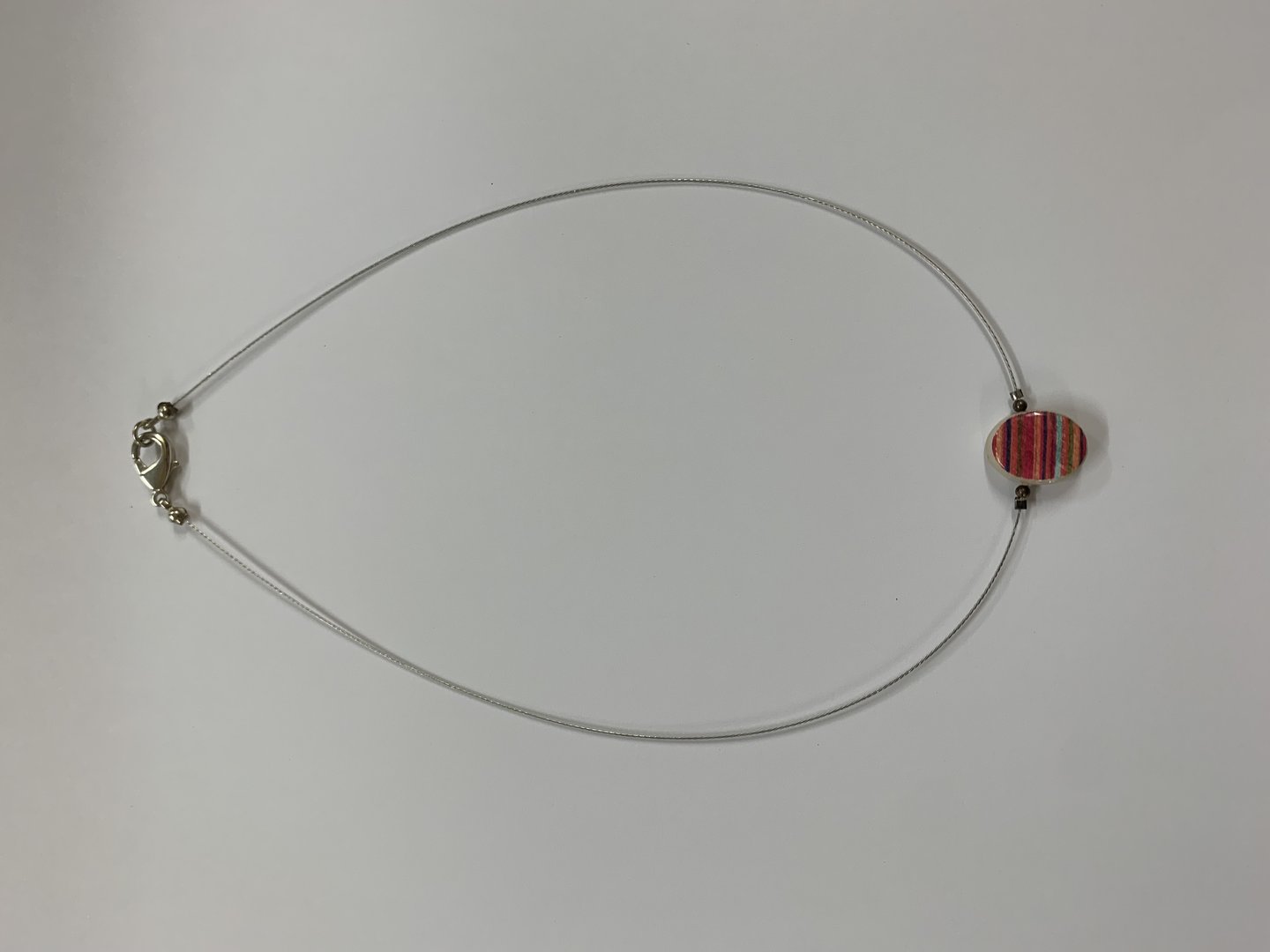 Wire Necklace with Red Stripey Oval