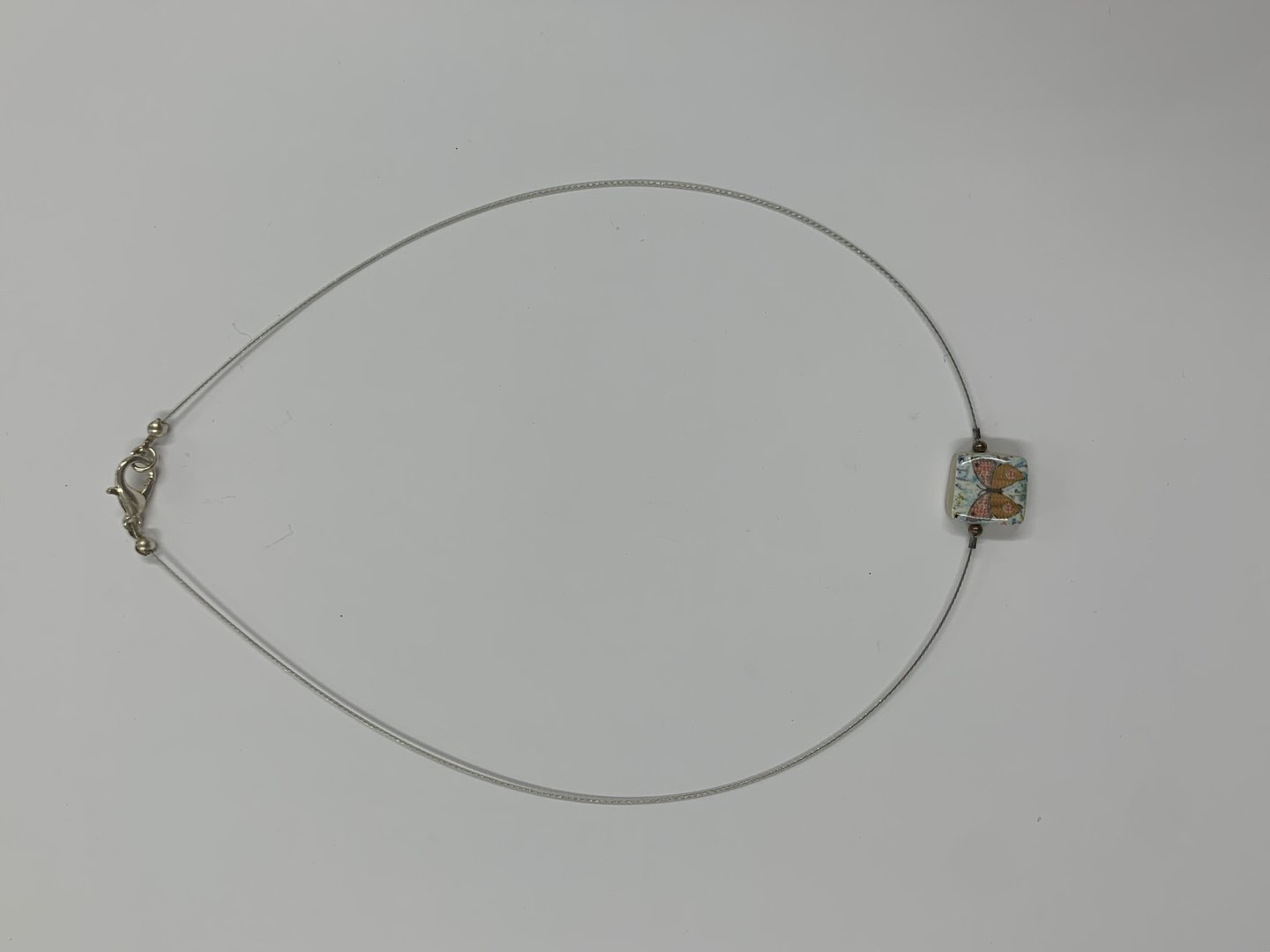 Wire Necklace with Butterfly Square