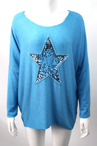 Sequined Star Soft Knit - Turquoise