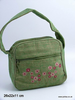 Small Green Embroidered Handbag Front Pocket Top Zip Closure
