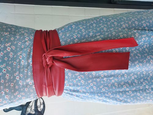 Red Handmade Leather Obi Sash Wrap Tie Belt