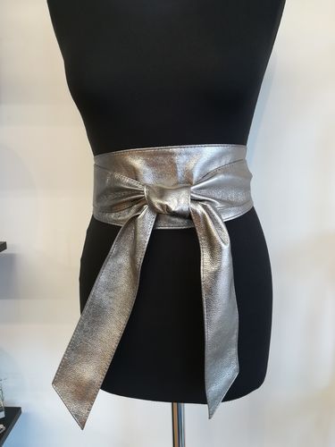 Silver Handmade Leather Obi Sash Wrap Tie Belt