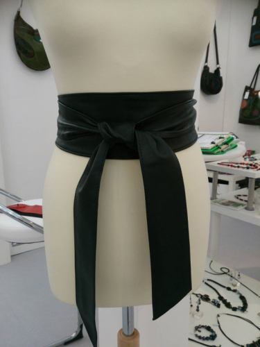 Black Plus Size Handmade Leather Obi Sash Wrap Tie Belt XL-XXL