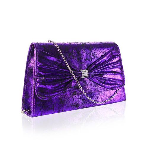Purple Vintage Envelope Clutch Bag Diamante Bow Faye London