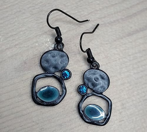 Blue Enamel Black Drop Earrings