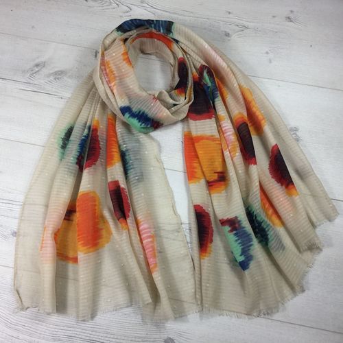 Beige Scarf with Large Multicolour Spots