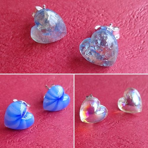 Glass Hearts Sterling Silver Studs