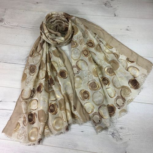 Beige Scarf with Gold Foil Circles