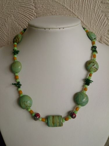 Green Swirls Lampwork Glass Beaded Necklace