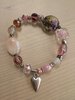 Heart Charm Lampwork Glass Stretchy Bracelet in Pinks and Plums