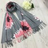 Grey Floral Scarf with Tassels