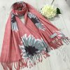 Pink Scarf with Large Grey Flowers and Tassels