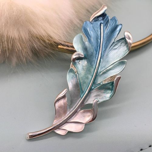 Blue and Silver Feather Brooch