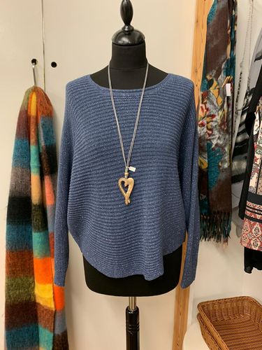 Blue Ribbed Jumper with Lurex