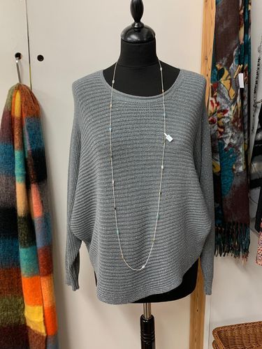 Silvery Grey Ribbed Jumper with Lurex