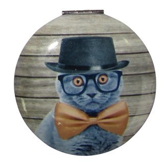 Compact Mirror Cat with a Hat