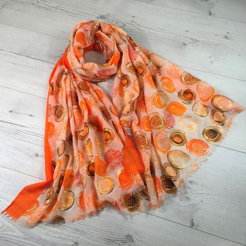 Orange Scarf with Gold Foil Circles
