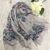 Silvery Grey Scarf with Blue Floral Print