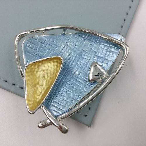 Abstract Blue Triangle Magnetic Brooch