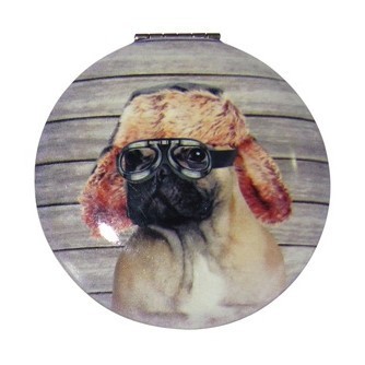 Compact Mirror Dog with a Hat