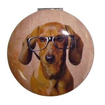 Compact Mirror Dog with Glasses