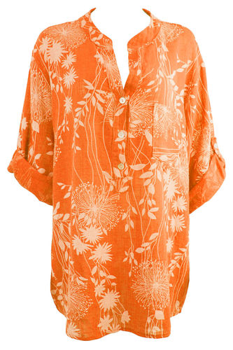 Orange Shirt with Dandelion Print