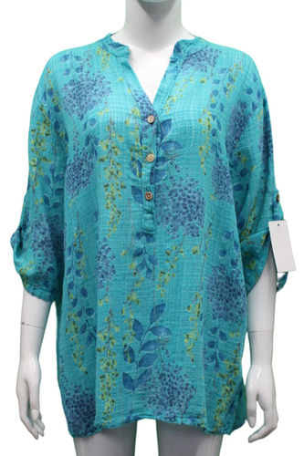 Turquoise Blouse with Wisteria Print