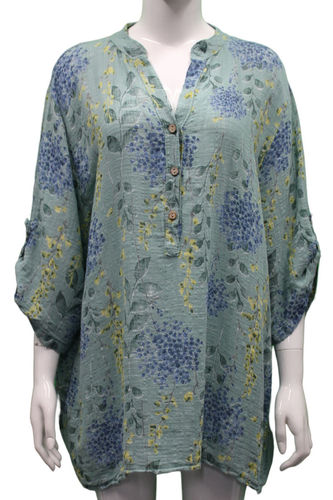 Wisteria Print Cotton Blouse in Sage Green