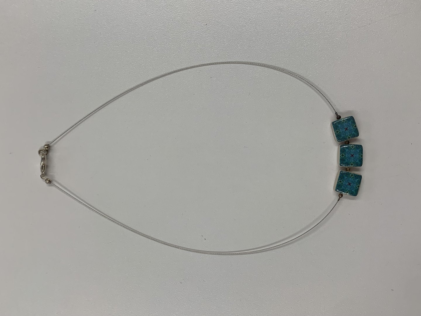 Wire Necklace with Three Turquoise Tiles