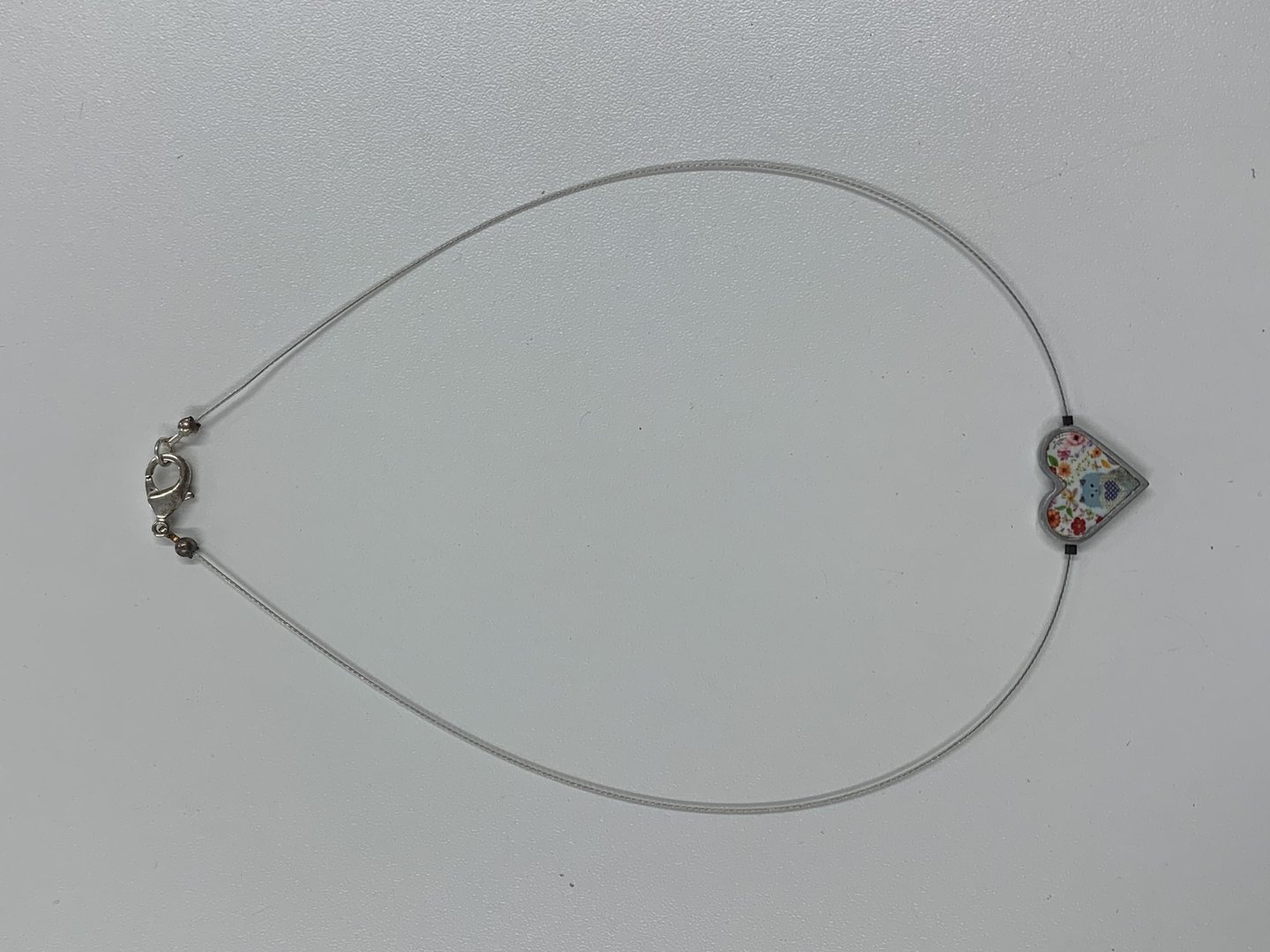 Wire Necklace Floral Heart with Cat
