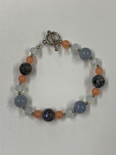 Blue and Peach Gemstone Bracelet