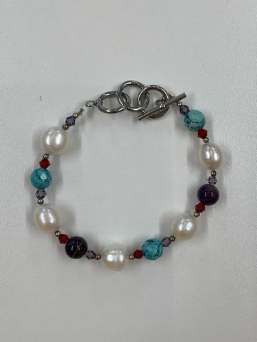 Pearl, Turquoise and Amethyst Gemstone Bracelet