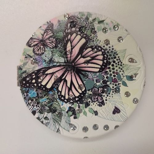 Pink Butterfly Round Compact Mirror