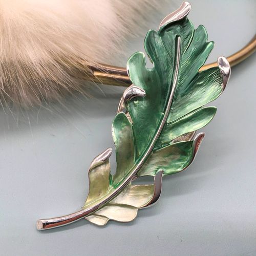 Green and Silver Feather Brooch