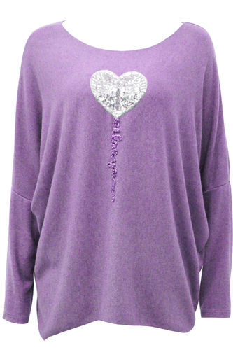 Sequined Heart Soft Knit - Lilac