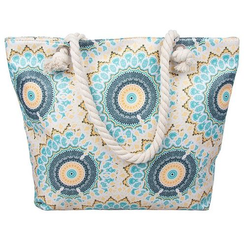Tote Beach Bag with Aqua Mandala Print