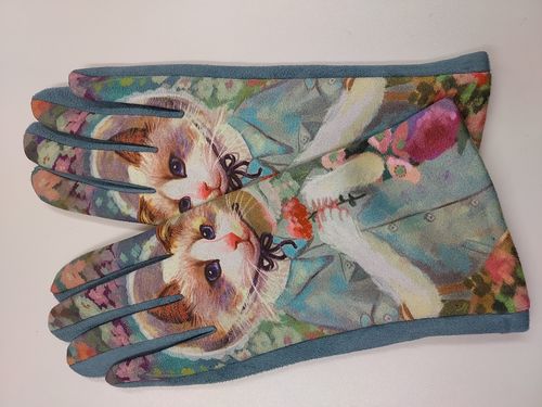 Winter Gloves With Cats - Blue