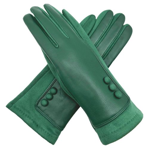 Green Fleece Lined Faux Leather Gloves