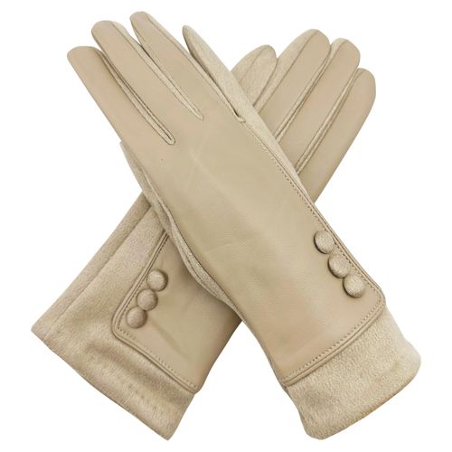 Beige Fleece Lined Faux Leather Gloves